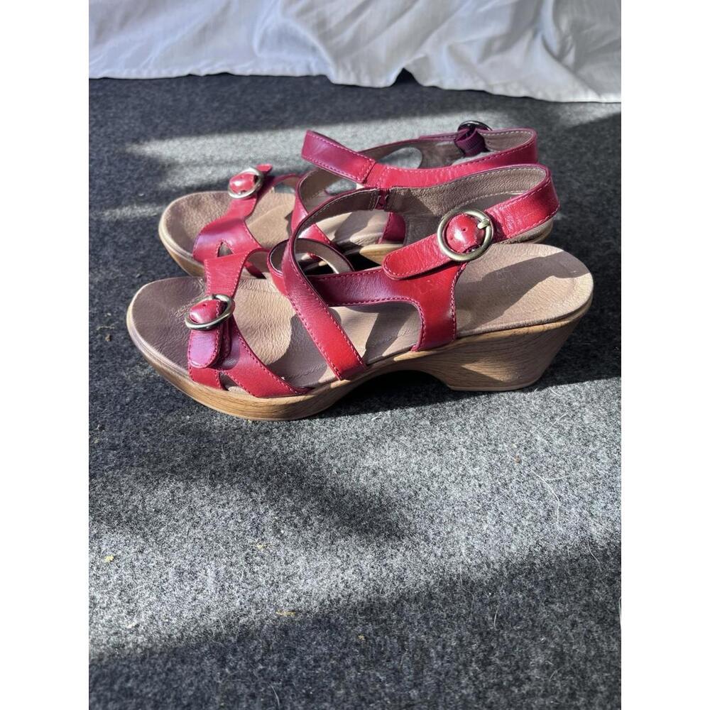 Dansko JESSIE Red Leather Wedge Sandals Womens Shoes Sz 37 (Women’s 7) EUC - Picture 8 of 9